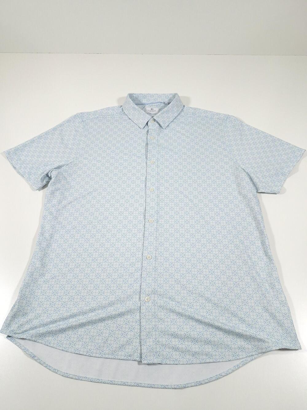 7 Diamonds Shirt Mens 2XL Blue Geometric 4-Way Stretch Short Sleeve Button Up